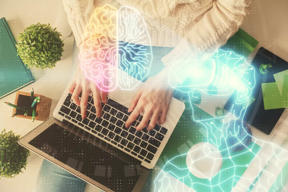 double-exposure-woman-hands-working-computer-man-ar-glasses-hologram-drawing-top-view-virtual-reality-concept